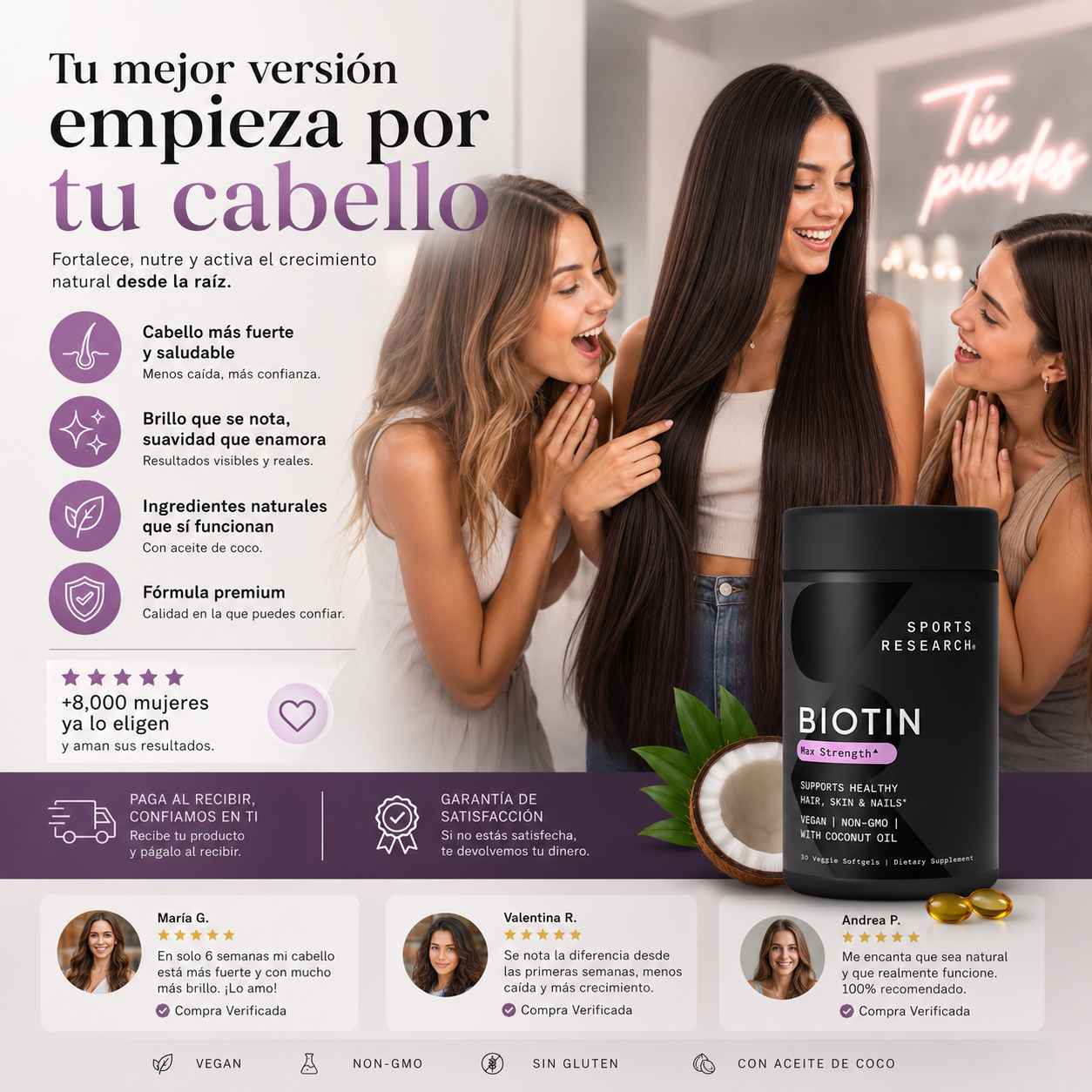 Suplemento De Biotina Sports Research 💊🥥