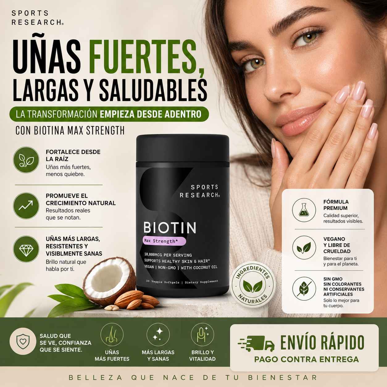 Suplemento De Biotina Sports Research 💊🥥